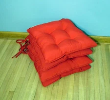 4 Vintage Red Pier 1 Imports Tufted Chair Cushions Tie On 16"x16" Patio indoor