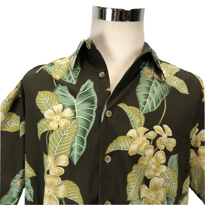 Cooke Street Mens Hawaiian Aloha Shirt Short Sleeves Button Front Size L
