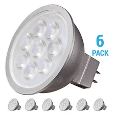 6 Pack Satco S9497 LED 6.5W 12V MR16 2-Pin GU5.3 Silver Back 3500K Neutral White