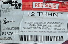 Republic #12awg Solid THHN/THWN-2/MTW Building Wire Cable Red /100ft