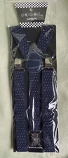 Coool Mens Fashion Suspenders 40+ Elastic Adjustable 1” Wide Navy/White Dotted
