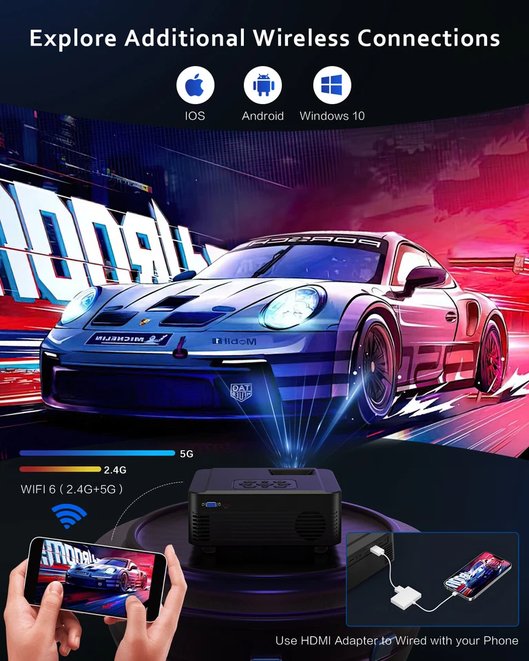 4K Projector 50000LMS 1080P 3D 5G WiFi Bluetooth Video Home Theater 230" Display - Image 3 of 4