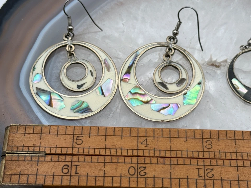 Lote De Colección 2 Pares Pendientes Colgantes Aro Abalón Plata Mexicano/Suroeste--892.25 Foto 2 de 4