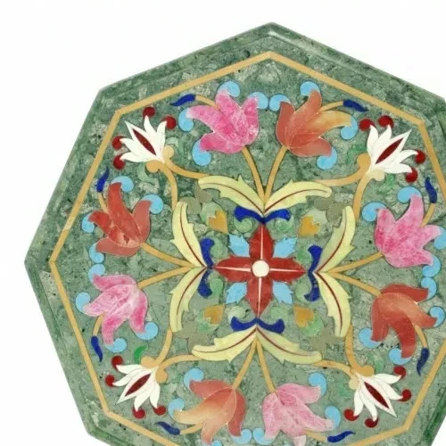 15" Green Marble Side End Table Semi Precious Stone inlay pietra dura Work - Image 2 of 4