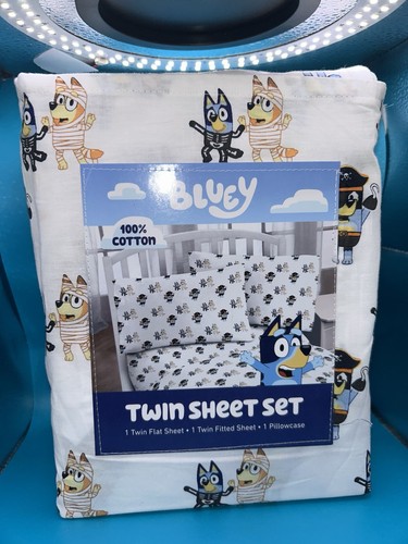 Disney BLUEY Halloween TWIN SIZE Bedding Set Sheets & Pillowcase Bluey Bingo NWT - Picture 2 of 7