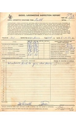 Diesel Locomotive Inspection Report 1962 Train 301 Units 1541 1542 1543
