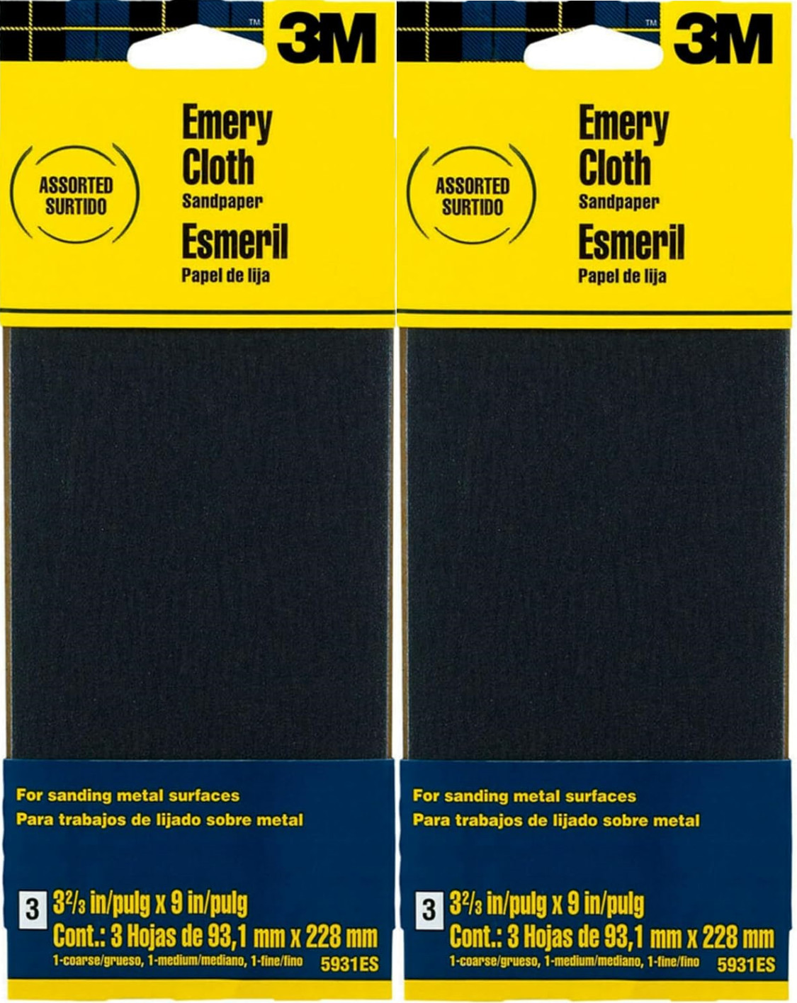 3M Emery Cloth Sandpaper For Sanding Metal Surfaces Assorted Grit 2 Pack