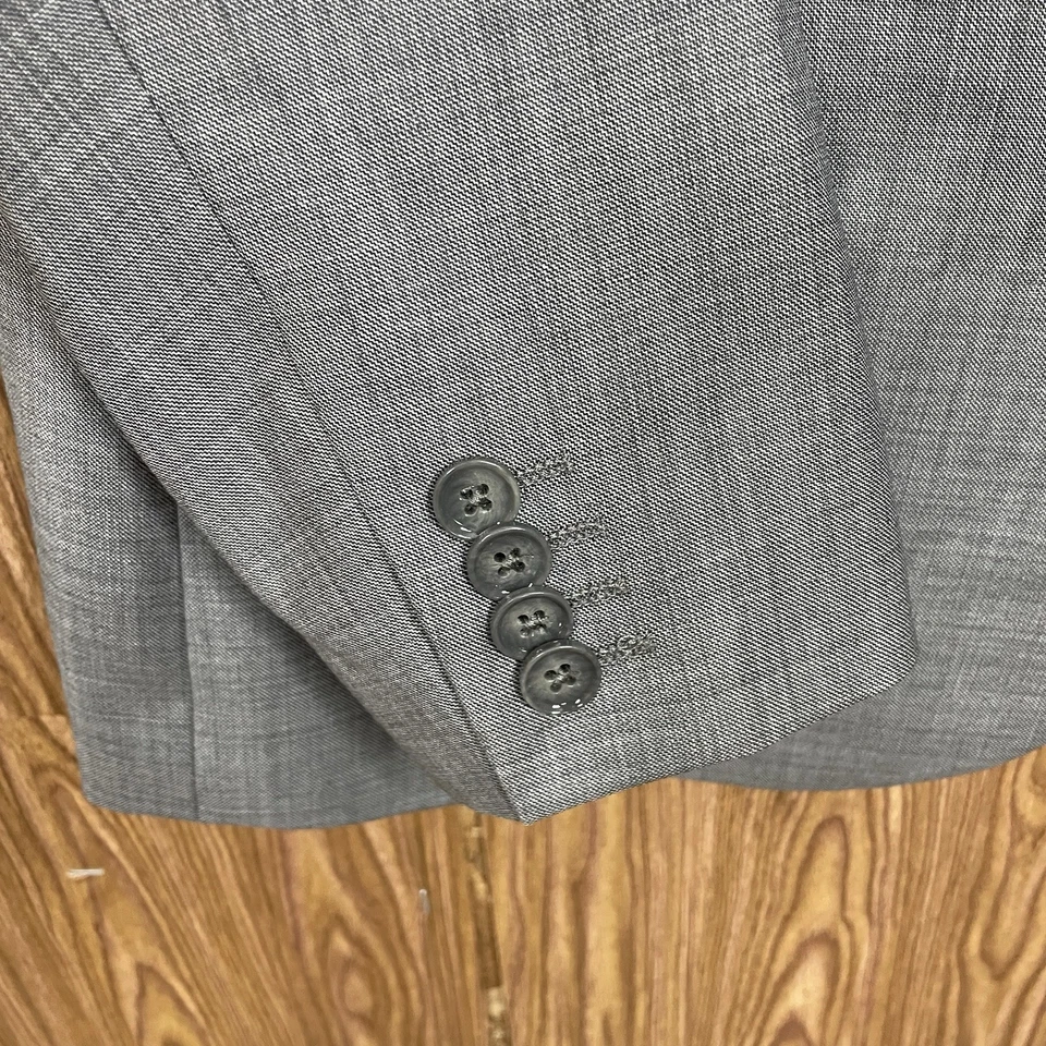 Chaqueta Blazer Express Para Hombre 42R Delgada Gris Lana Sólida Poliéster Dos Botones Foto 4 de 4