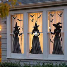 Halloween Decorations Window Clings, 3 Large Witch Window Decals Double Sided Wi