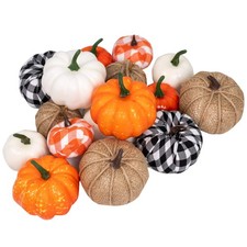 16 PCS Fall Decor Assorted Sizes Artificial Pumpkins Burlap Faux Foam Pumpkin...