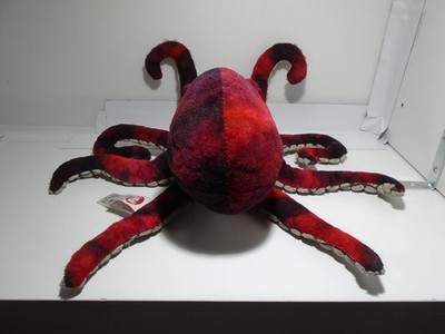 LARGE FIESTA RED BLACK OCTOPUS TEXTURED TENTACLES REALISTIC 15'' PLUSH (ML717)