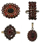 4 BOHEMIAN GARNET CLUSTER PENDANT BROOCH RINGS STERLING 800 SILVER SZ 6.75-7.25