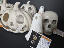 Lit Halloween Decor, Light Up Ghosts, Skull, And Jack-o-lantern All Glow Green