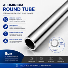Aluminium Round Tube Pipe 1M Hollow Metal Tubing Various Sizes 39.37 Inch Length