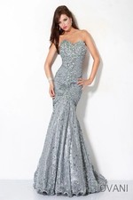 Jovani 4260 Strapless Mermaid Rhinestone Beaded Prom Dress Silver Evening Gown 8