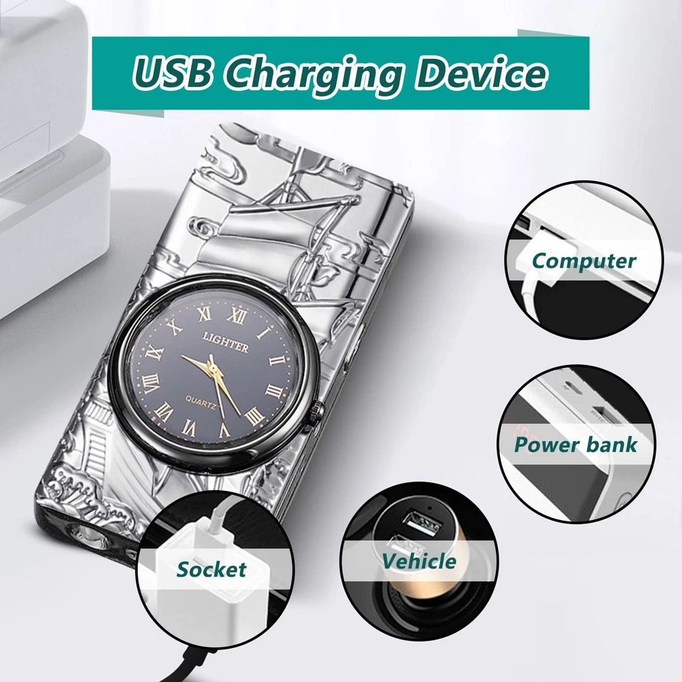 Isqueiro de arco duplo USB isqueiros elétricos recarregáveis plasma sem chama à prova de vento... - Imagem 4 de 4