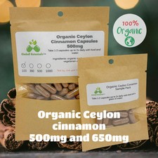USDA Organic Ceylon Cinnamon Cinnamomum verum 500mg and 650mg vegetarian or