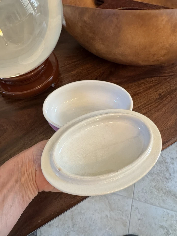 Ironstone China Willets Manufacturing Co 1800’s Antique Lidded Dish Pink Trenton - Image 3 of 4