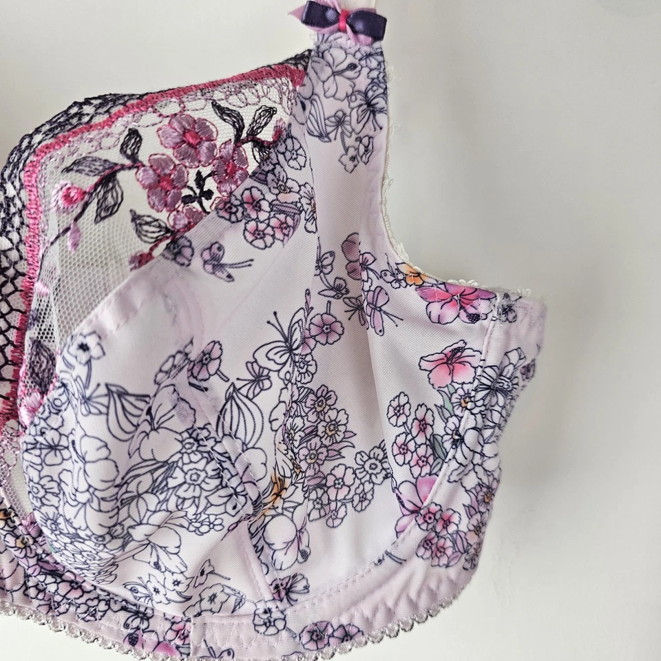 Freya фиолетовый розовый кружевной бюстгальтер ленты отделки чистый чашки, размер 32E цветочный женский - Изображение 2 из 4