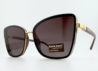Katrin Jones Sunglasses KJ0900 Polarized Cat Eye Brown Gold Limited Edition UV