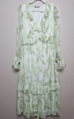 Lipsy London UK 10 Green Floral Ruffle Maxi Dress Elastic Waist Long Sleeve BNWT - Image 1 of 4