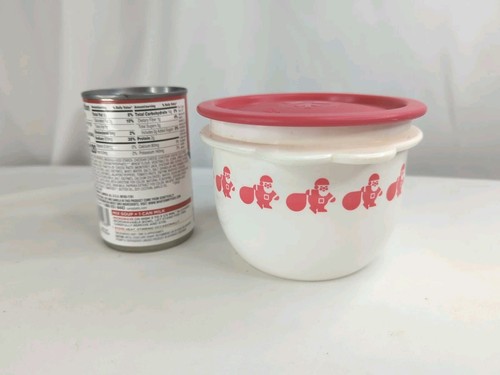 Bowl Tupperware Santa Claus Christmas One Touch w/red lid 26 oz Vintage