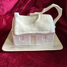 Vintage Belleek Covered Butter Dish Irish Cottage Ireland 