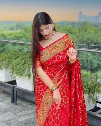 red and pink silk saree
