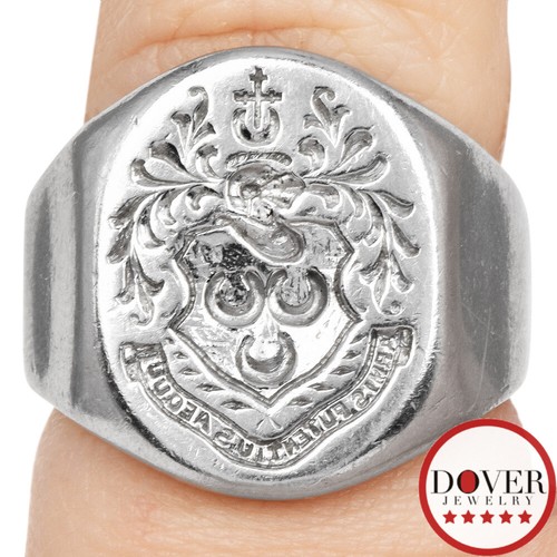 Estate Platinum Mens Motif Signet Band Ring 23.2 Grams NR - Picture 4 of 5