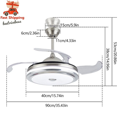 36 Inch Invisible Ceiling Fan Lamp Chandelier Retractable Blade Fanlamp & Remote - Picture 7 of 13