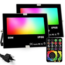 LED Flood Light Outdoor, 50W RGB Color Changing 5000 Lumens FloodLight, DIY S...