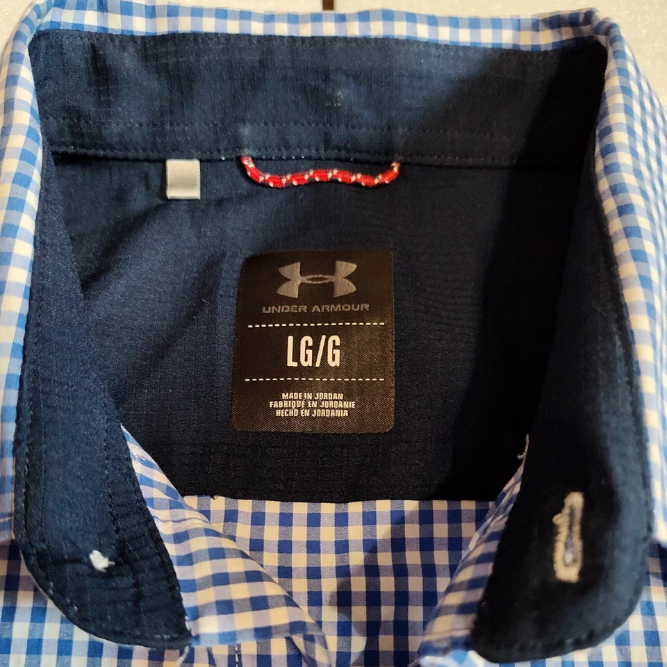 Under Armour Dress Shirt Mens Large Blue White Checked Long Sleeve UA - Image 3 of 4