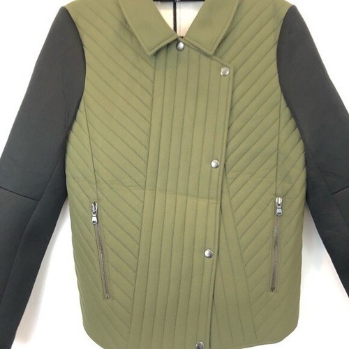 Tibi Size 8 Olive Quilted Oversized Moto Jacket Asymmetrical Boxy Fit - Picture 7 of 8