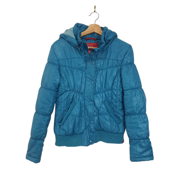 EDC Esprit Size S/M Teal Padded Puffer Quilted Removable Hood Zip Snap Jacket