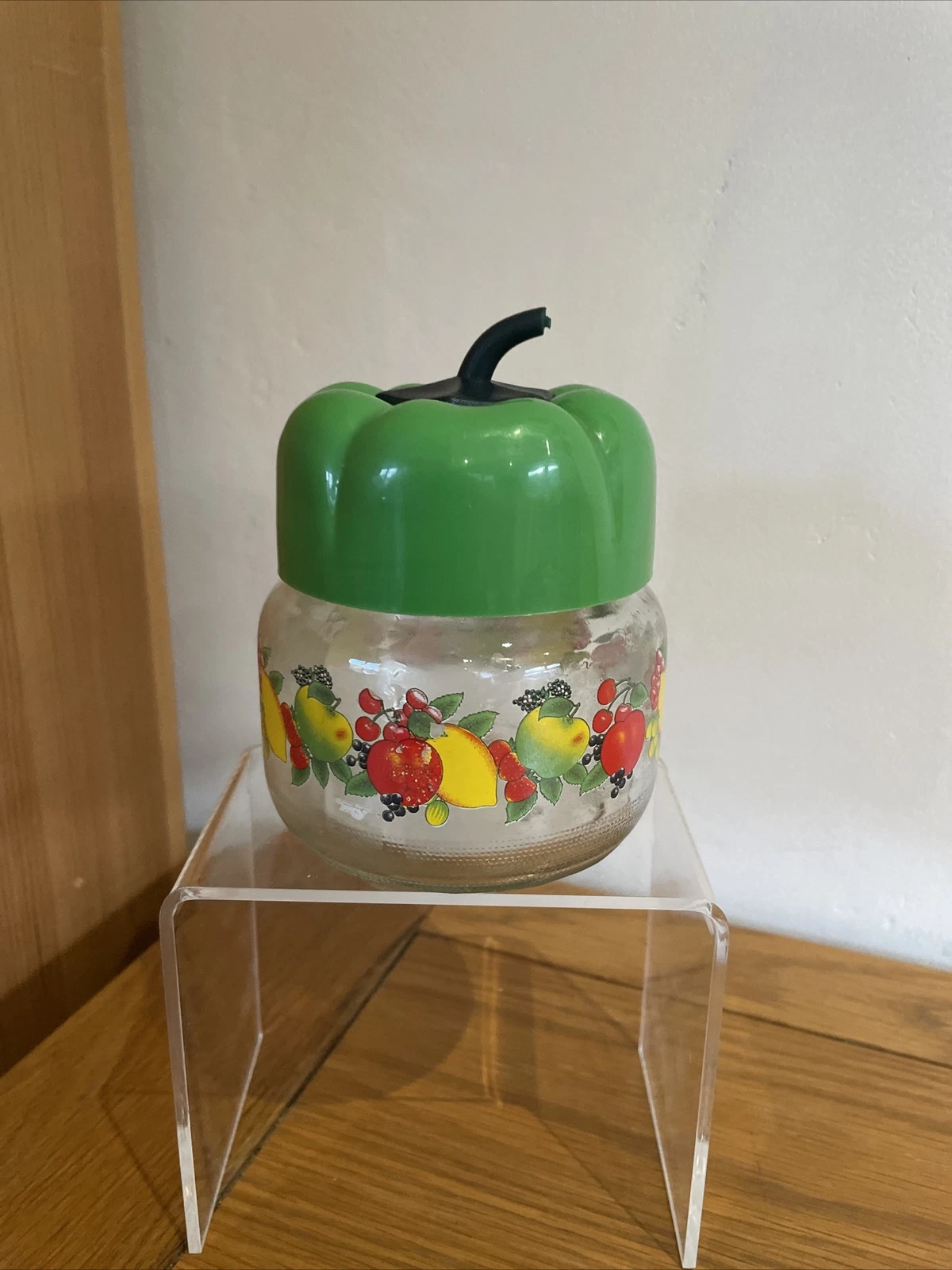 vintage Green pepper glass storage jar Solmaz Mercan 4” Kitsch Cottagecore Retro