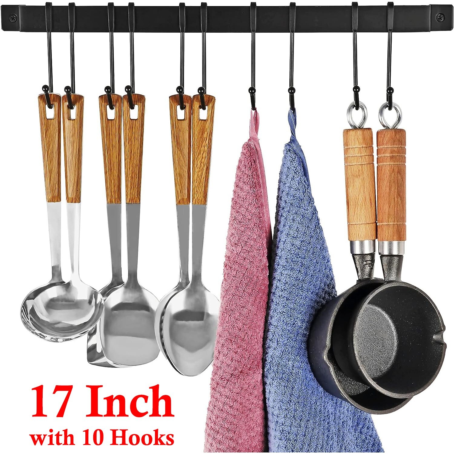 Pot Rack Rail Pot Rack Pots Pans Hanging Rack Rail with 10 Hooks Pot Hangers for ...