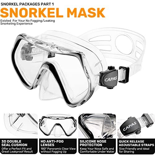 CAPAS Snorkel Mask Fins Set, Travel Size Snorkeling Gear for Adults