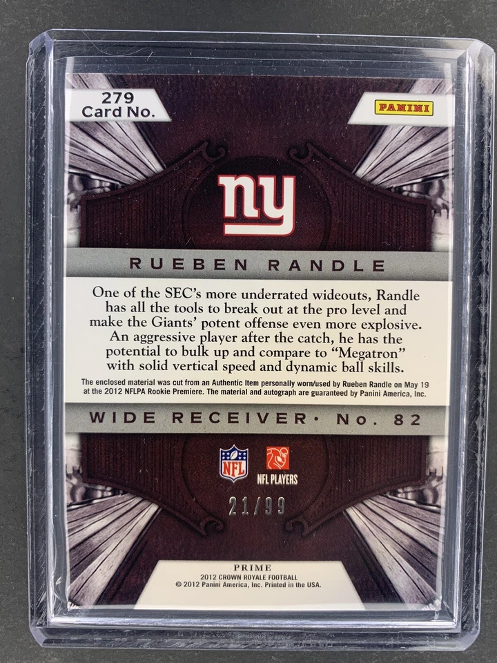 2012 Crown Royale /99 Rueben Randle #279 Rookie Auto - Image 2 of 2