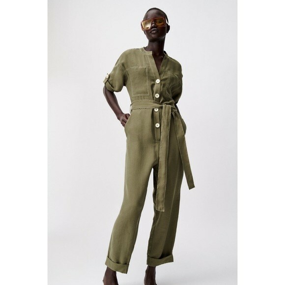 ZARA Jumpsuit with Contrasting Topstitching NWT Size XS | eBay