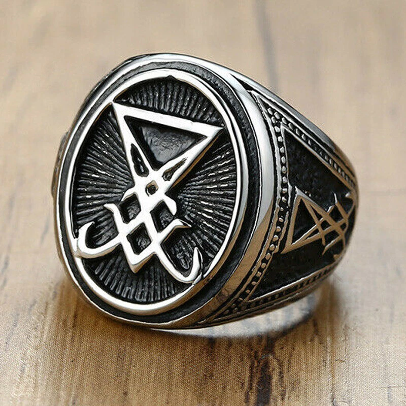 Religious Sigil of Lucifer Seal Satan Men Signet Ring Stainless Steel Jewelry |