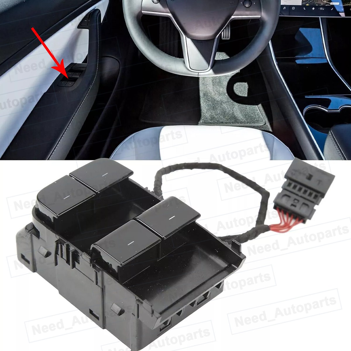 Front Left Power Window Lift Switch For Tesla Model 3 & Model Y 2021-2023 – OEM 1081037-04-G Replacement (ABS, Black)