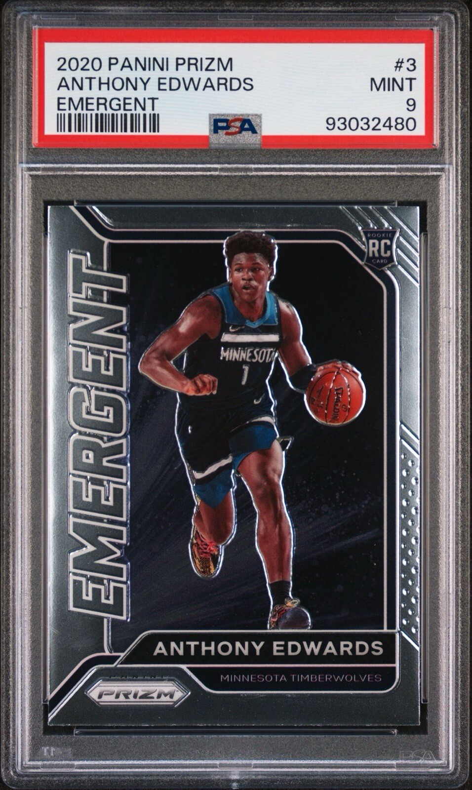 2020 Panini Prizm Anthony Edwards Emergent Rookie PSA 9  #3 RC- Timberwolves