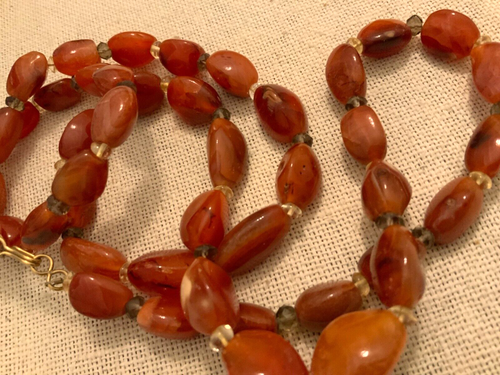 Beaded semiprecious gem long 37” necklace runway carnelian agate orange brown - Picture 2 of 7