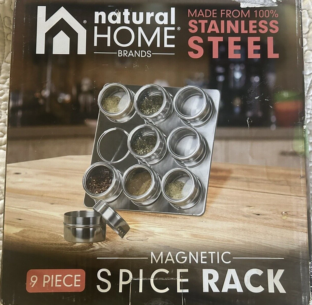 Natural Home Stainless Steel Magnetic Spice Rack 9 Piece
