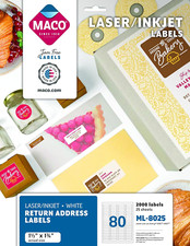 Laser/Ink Jet White Return Address Labels, 1/2" X 1-3/4", 80 per Sheet, 2000 per