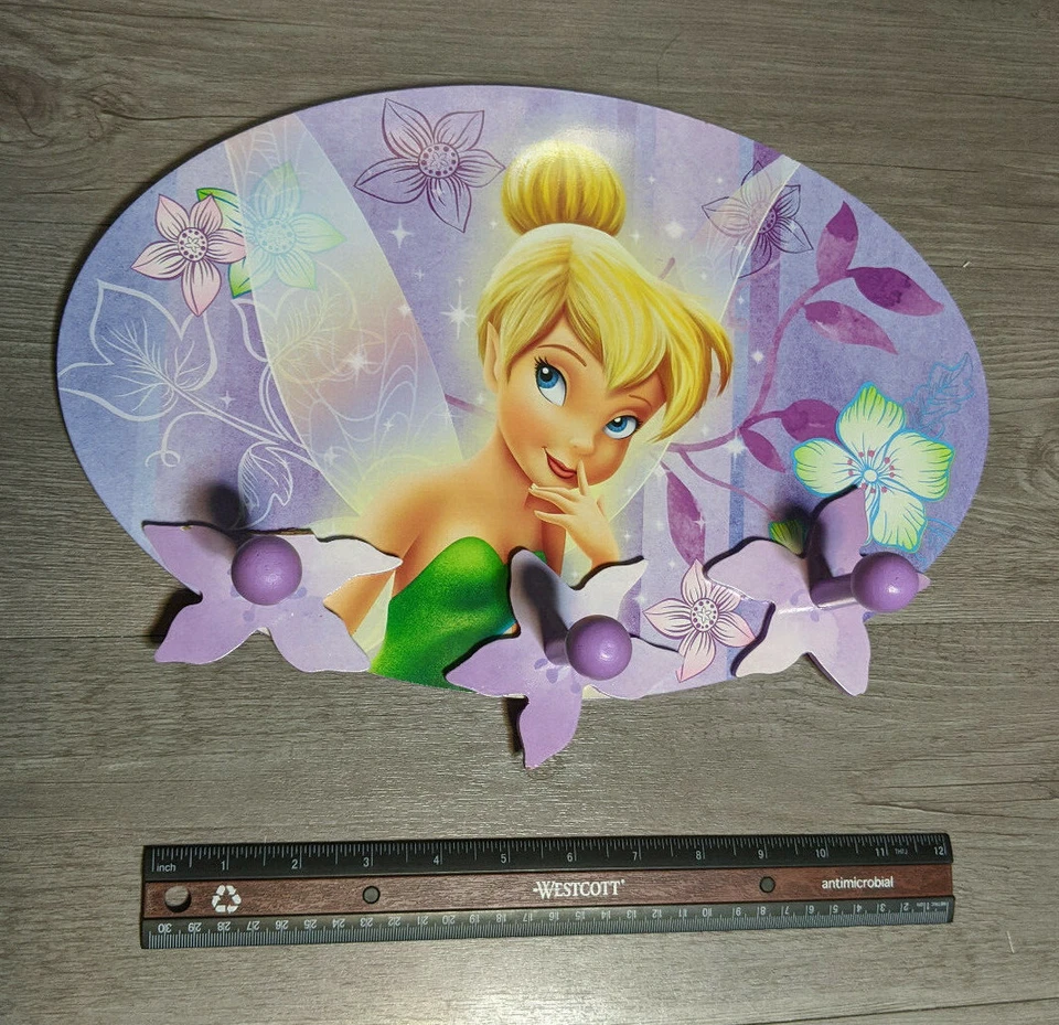 Hermoso Perchero de Pared Hada Campanilla de Madera Disney, 15"x10.5", Juguete Peter Pan Foto 2 de 4