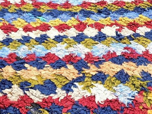 Moroccan Handmade Vintage Boucherouite2'8x9'1Berber Checker Red &Blue Cotton Rug - Picture 8 of 12