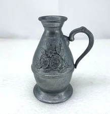 Vintage 4.5" Pewter Jug Pitcher Embossed Floral Motif Decor