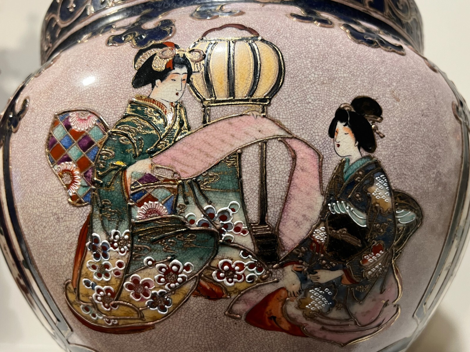 Incredible Satsuma Gosu Blue Imperial Jardiniere Rare 19th Century