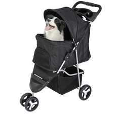 Dog Stroller 3 Wheels Pet Stroller Foldable Dog Cat Carrier Strolling w/Cup Hold